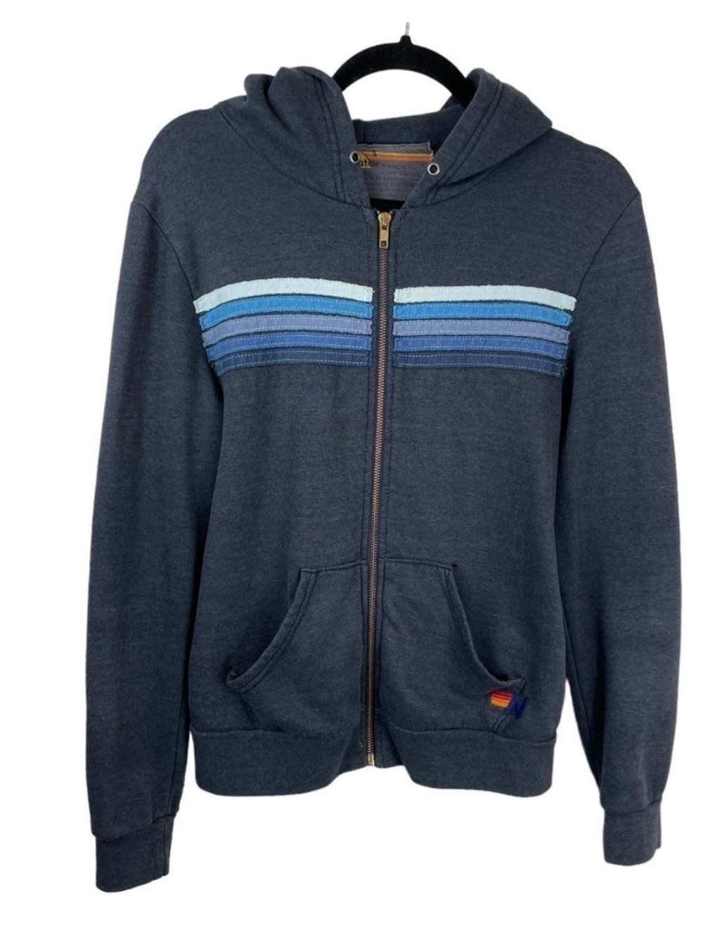 Aviator Nation Navy Zip-Up Hoodie with Light Blue Stripes